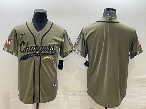 Men's Los Angeles Chargers Blank Olive Salute to Service Cool Base Stitched Baseball Jersey - Click Image to Close